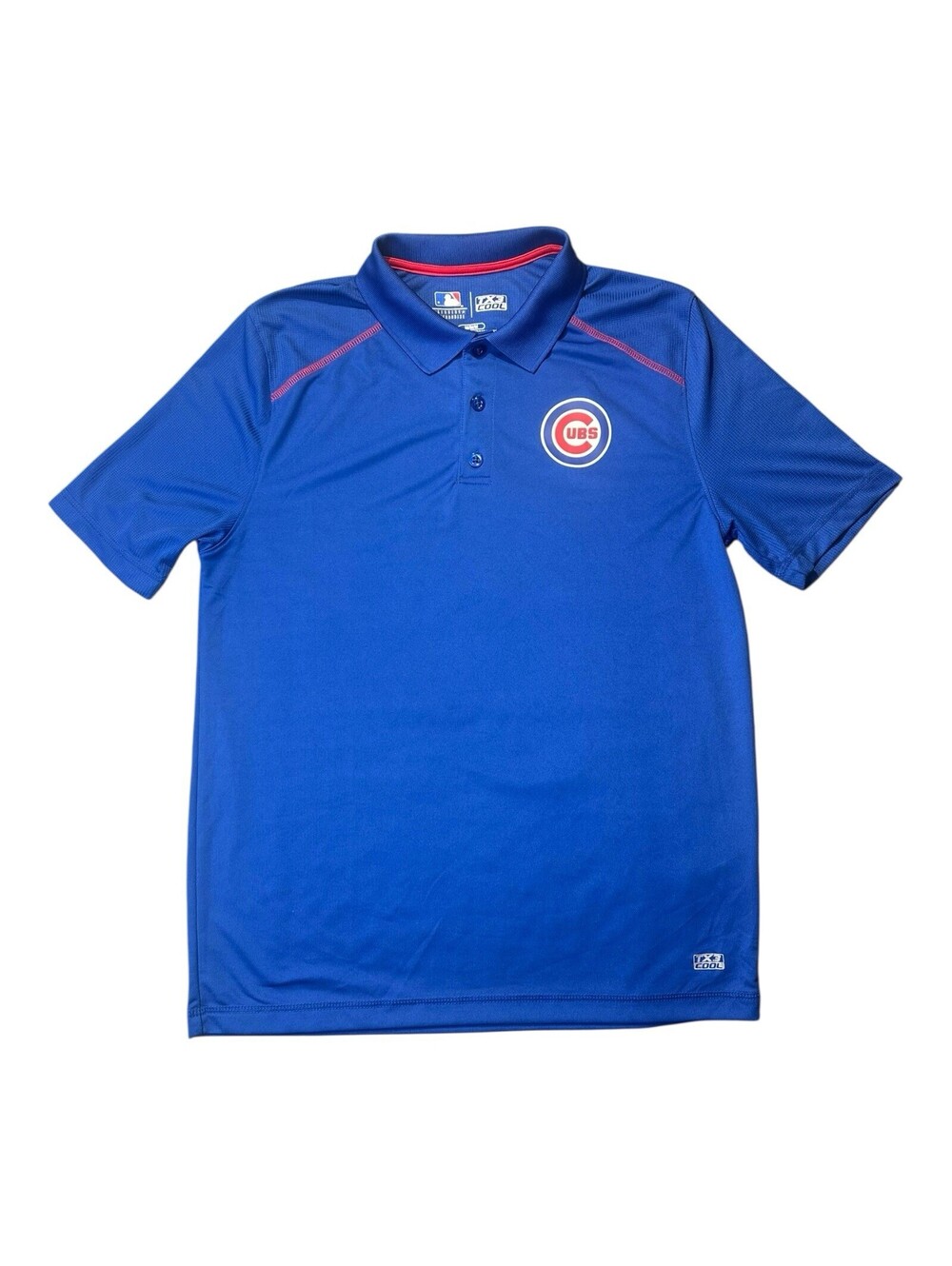 Chicago Cubs Polo Shirt, Blue w/ Red Trim, TX3 Cool,  Men's Size Medium